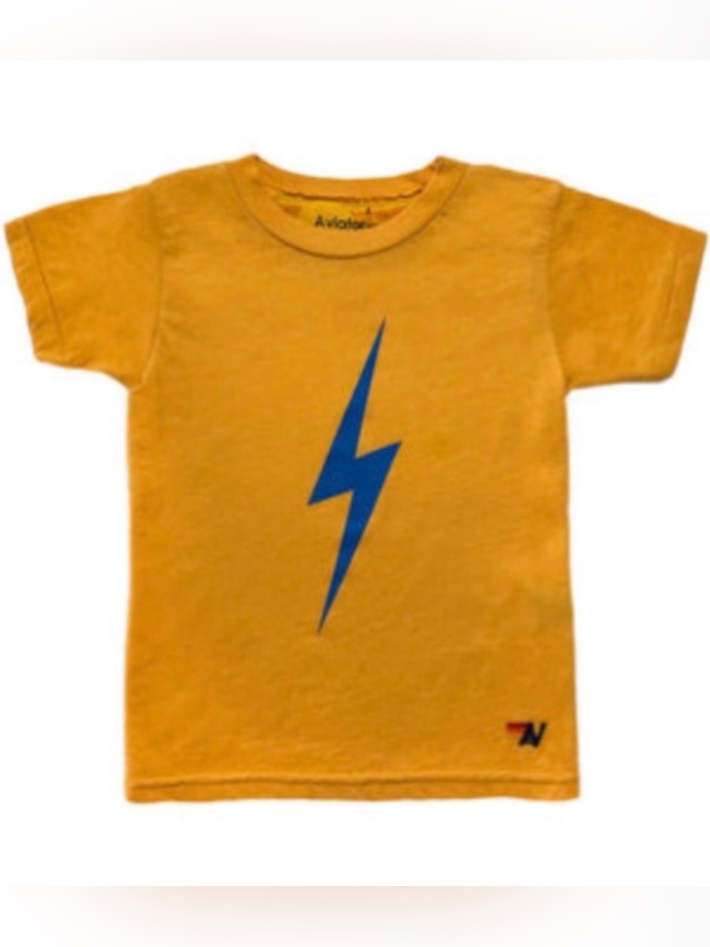 Aviator Nation Kids Bolt Vintage-Inspired Tee Shirt, Yellow/Blue, Sz 14